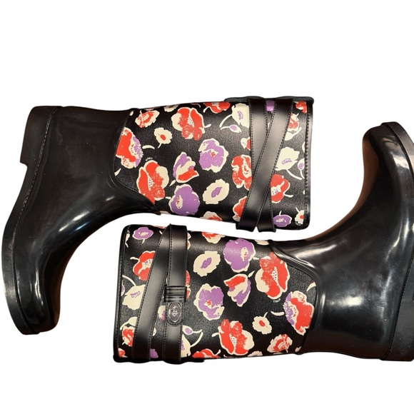 Women’s Size 10 Coach Black Floral Rain Boots - Picture 1 of 8